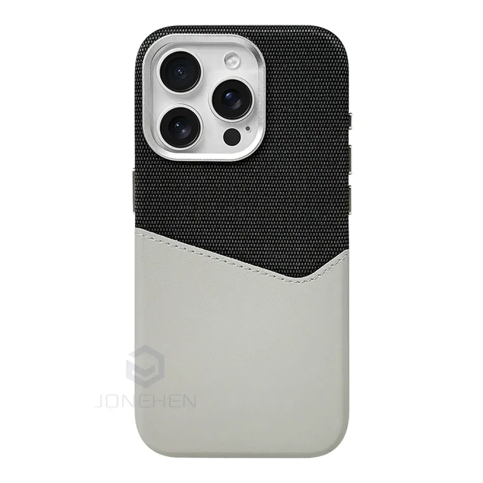 Color: Brown, Material: aluminum - For Magsafe Card Holder Leather Case For iPhone 16 15 13 12 17 Pro Max 14 Plus Pocket Wireless Charge Alloy Lens Magnetic Cover