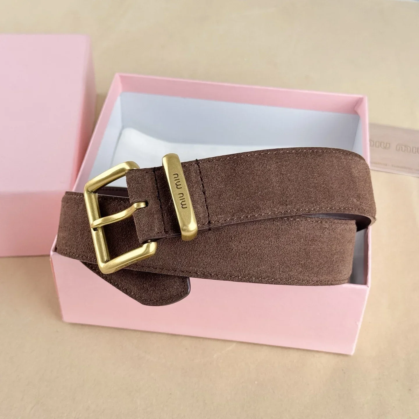 Color: Yellow, Belt Length: 115CM - High-end Gift Simple and Elegant Suede Handmade Belt Metal Buckle Fashion Belt MIU Series Trendy Women's Belt Suede Belt Luxury