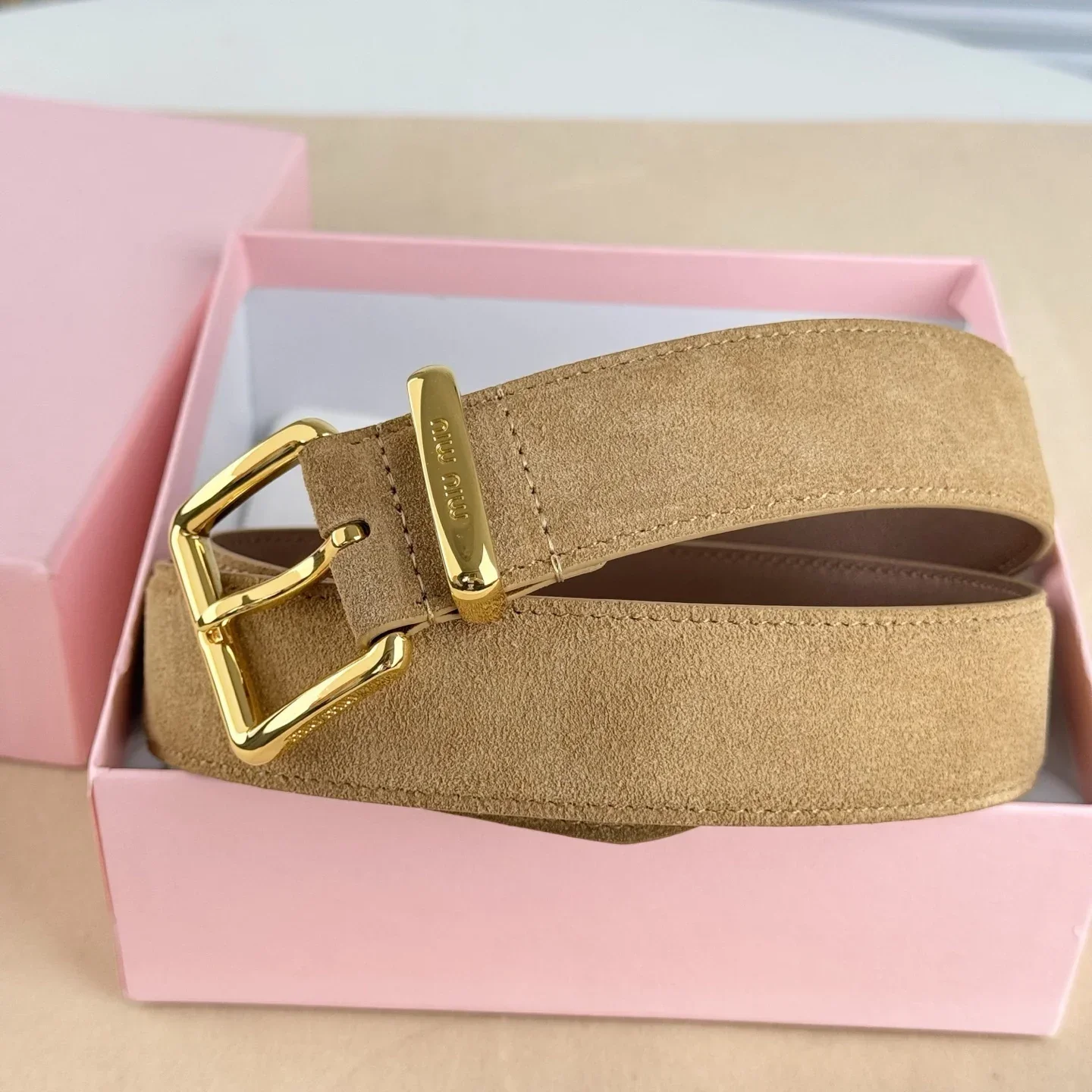 Color: Yellow, Belt Length: 115CM - High-end Gift Simple and Elegant Suede Handmade Belt Metal Buckle Fashion Belt MIU Series Trendy Women's Belt Suede Belt Luxury