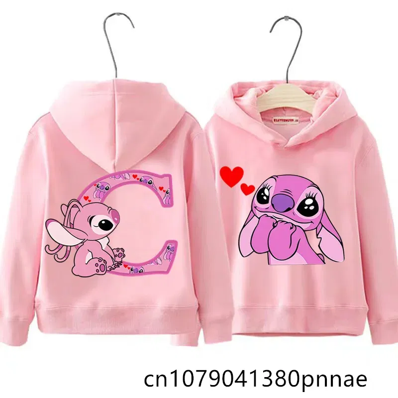 Color: WHITE, Kid Size: 3M - Girls Boys Lilo and Stitch Sportswear Hoodies Casual Fashion Sweatshirts Angel Letter AZ Anime Autumn/Winter Hoodie Kids Hoodies