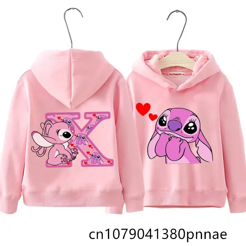 Color: WHITE, Kid Size: 3M - Girls Boys Lilo and Stitch Sportswear Hoodies Casual Fashion Sweatshirts Angel Letter AZ Anime Autumn/Winter Hoodie Kids Hoodies