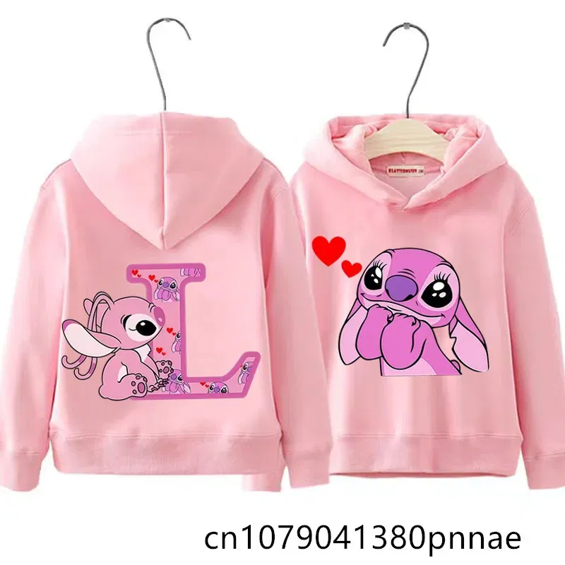 Color: WHITE, Kid Size: 3M - Girls Boys Lilo and Stitch Sportswear Hoodies Casual Fashion Sweatshirts Angel Letter AZ Anime Autumn/Winter Hoodie Kids Hoodies