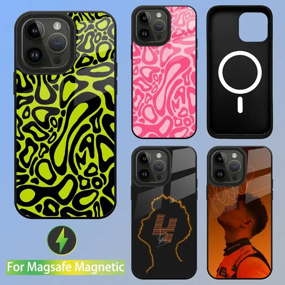 Color: Clear, Material: Microfiber - F1 Formula 1 L-Lando Norris Phone Case For iPhone 16,15,14,13,12,11,Plus,Pro,Max Mini Magsafe Magnetic Wireless Charging