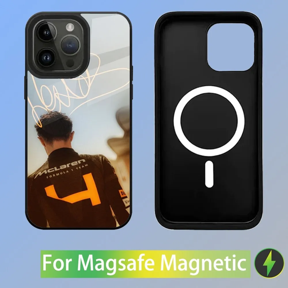 Color: Clear, Material: Microfiber - F1 Formula 1 L-Lando Norris Phone Case For iPhone 16,15,14,13,12,11,Plus,Pro,Max Mini Magsafe Magnetic Wireless Charging