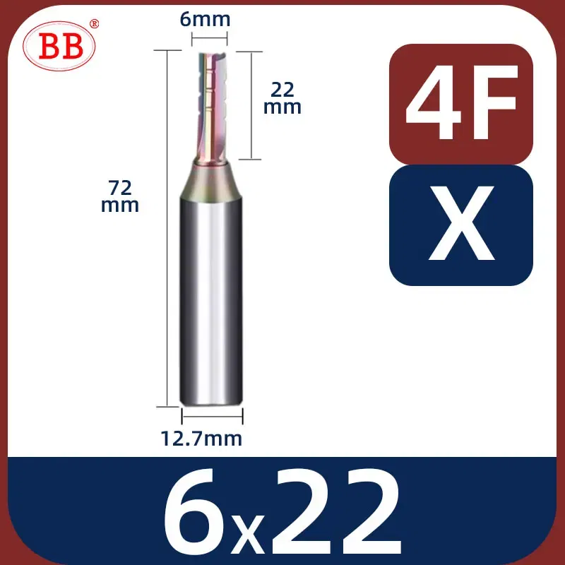 Cutting Edge Length: 32mm, Dimensions: 3.175*1*3 - BB Straight Slot Milling Cutter CNC Wood Engraving Machine Mill Rough Shape TCT Coated Edge D 6mm 8mm 2T 3T 4F Shank 1/2 12.7mm
