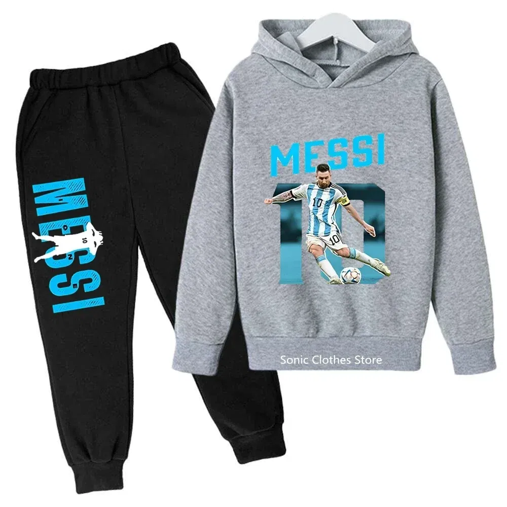 Color: Brown, Kid Size: 3T - messi avatar printed children's clothing children's autumn and winter hoodies pants 2-piece casual boys and girls suits
