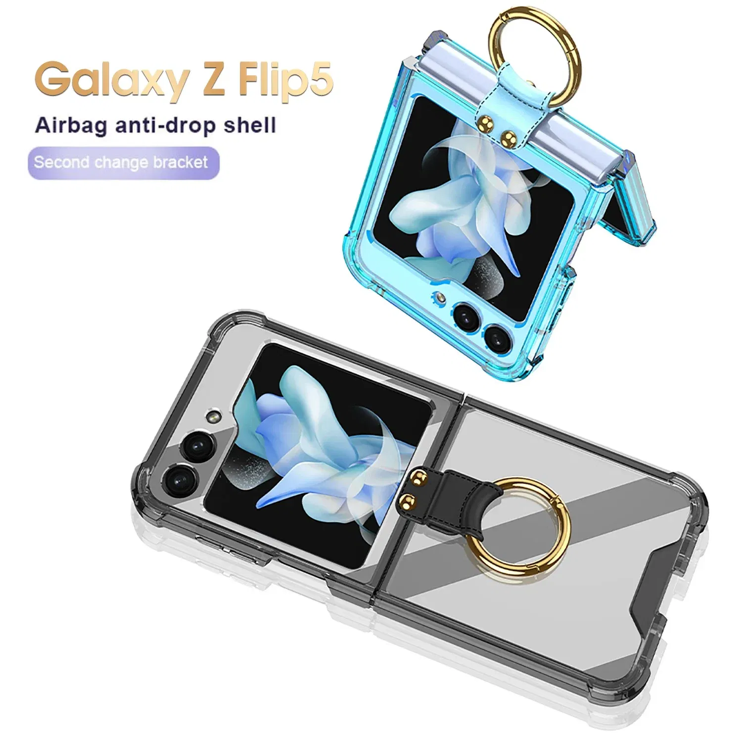 Material: Aluminum, Color: Clear - Transparent Electroplated Airbag Ring Phone Case for Samsung Galaxy Z Flip 5 4 3 5G Flip5 Flip4 Flip3 5G Stand Shockproof Cover