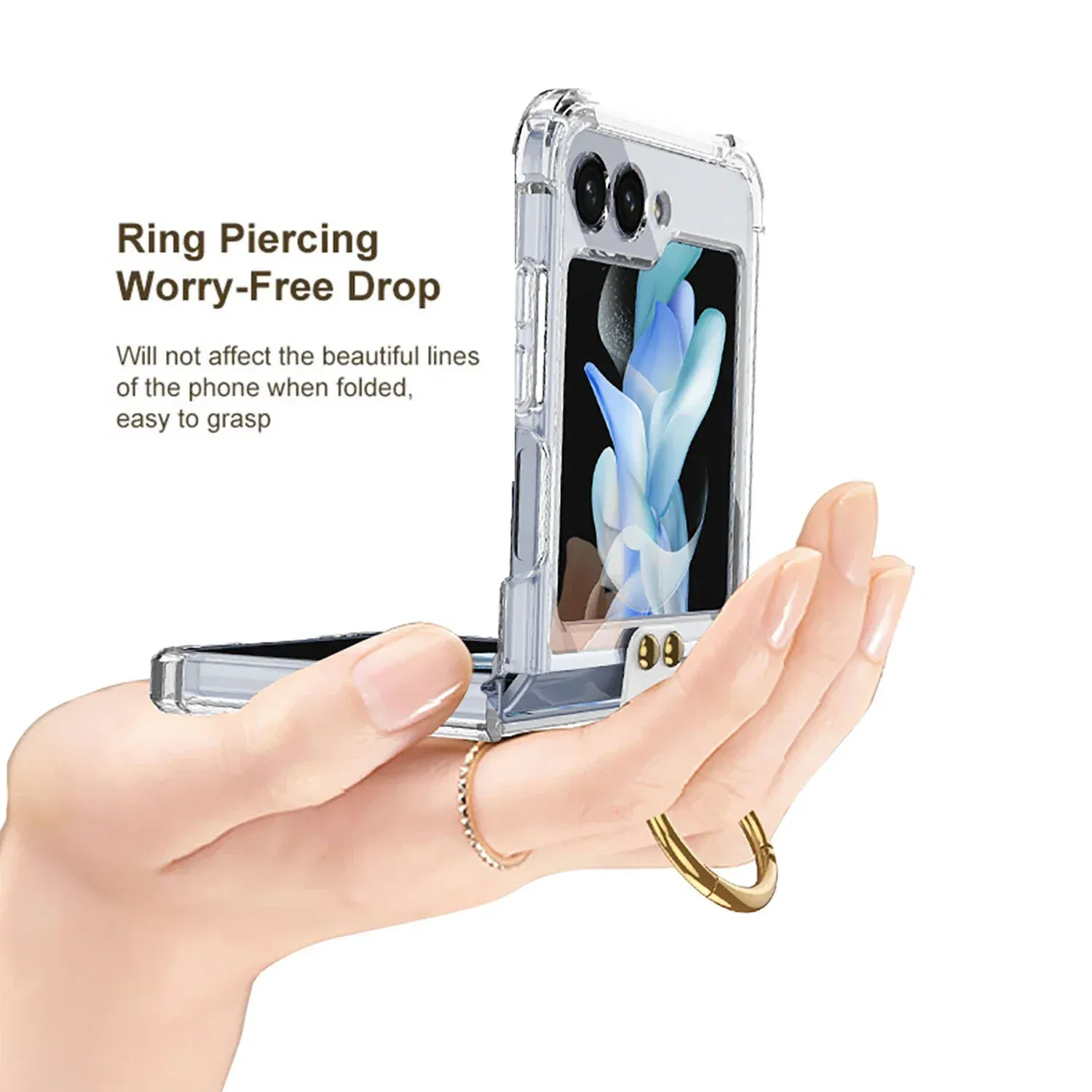Material: Aluminum, Color: Clear - Transparent Electroplated Airbag Ring Phone Case for Samsung Galaxy Z Flip 5 4 3 5G Flip5 Flip4 Flip3 5G Stand Shockproof Cover