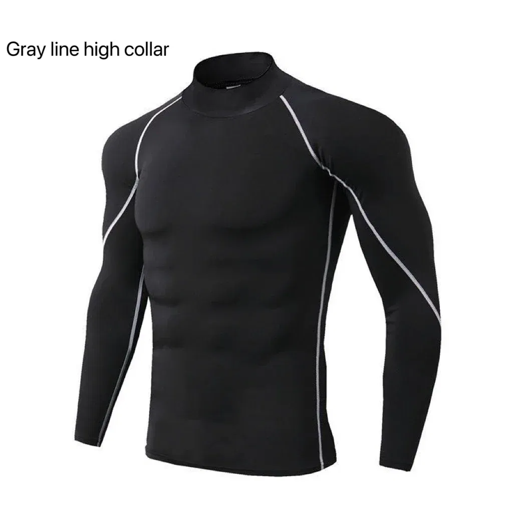 Color: black, Size: S - Men's Quick Dry Running T-shirt Workout Compression Shirt Turtleneck Long Sleeve Rash Guard Gym Base Layer Athletic Undershirt