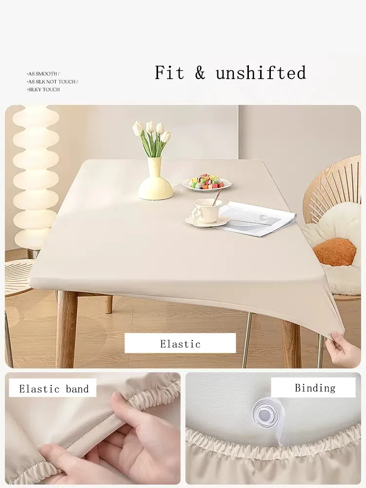 Color: Green, Specification: 80*80cm - Solid color PU leather table cover fixable elastic tablecloth waterproof round square Table cloth custom table protector