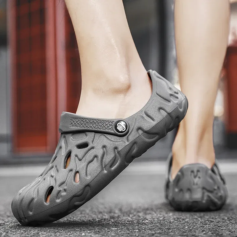 Color: Orange, Shoe Size: 42 - Men Summer Slippers Thick Sole Mens Clogs Sandals Hollow Breathable Flip Flops Sandals Shoes Fashion Beach Slippers