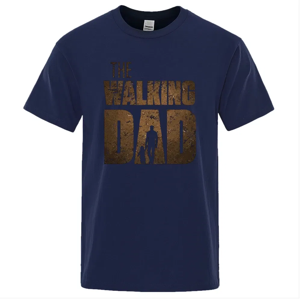 Color: Navy Blue, Size: XXXL - The Walking Dad Funny Street Printed T-Shirts Men Fashion Summer Tshirt Loose Oversized Cotton Short Sleeves Casual Hip Hop Tees