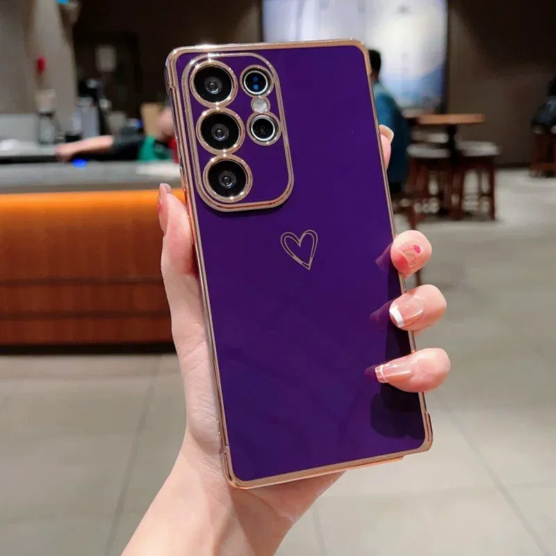 Color: Red, Compatible-Phone Models: For iPhone XR, Ships From: CHINA - Electroplating Love Heart Phone Case For Samsung Galaxy S25 S24 Ultra S23 S22 A13 A14 A52 A53 Protect Lens Shockproof Back Cover
