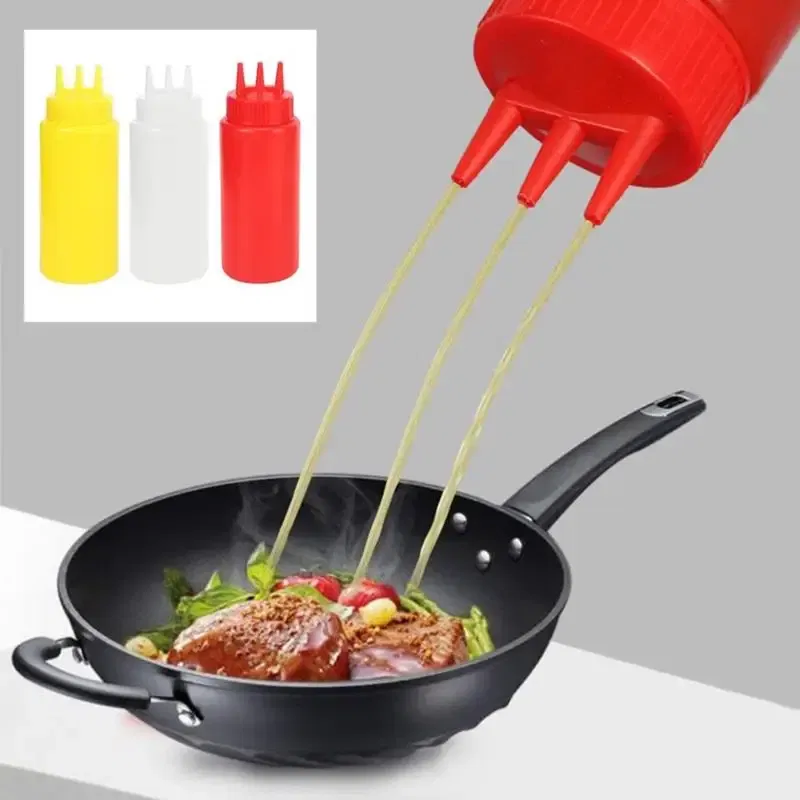 Color: Dull - 3 Holes 800ML Twist Cap Squeeze Bottle Food Grade Plastic Ketchup Mustard Mayo Sauces Olive Oil Bottles Kitchen Gadgets #1