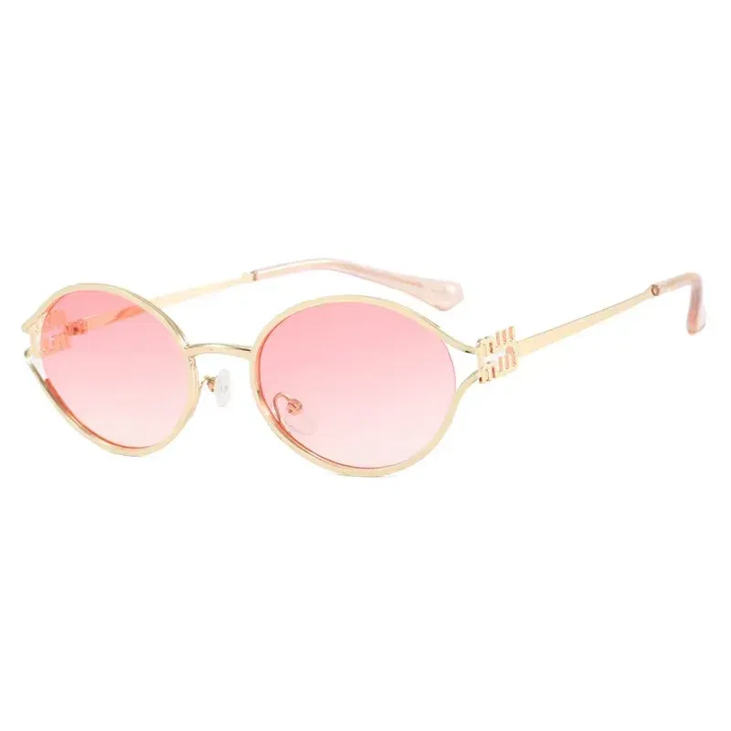 Lenses Color: PURPLE - Luxury Brand Designer Oval Sunglasses For Women Sexy Metal Frame Small Round Sun Glasses Ladies Stylish Eyewear Shades UV400