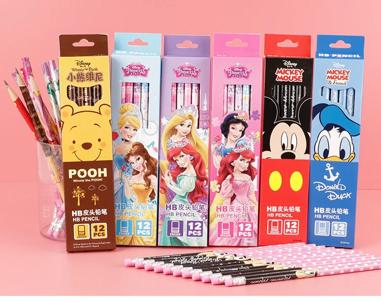 Color: GRAY - Disney Stitch Pencil Cute Cartoon Action Anime Figures Minnie Mickey Winnie The Pooh Belle Alice Pencil Cartoon Childrens Gifts