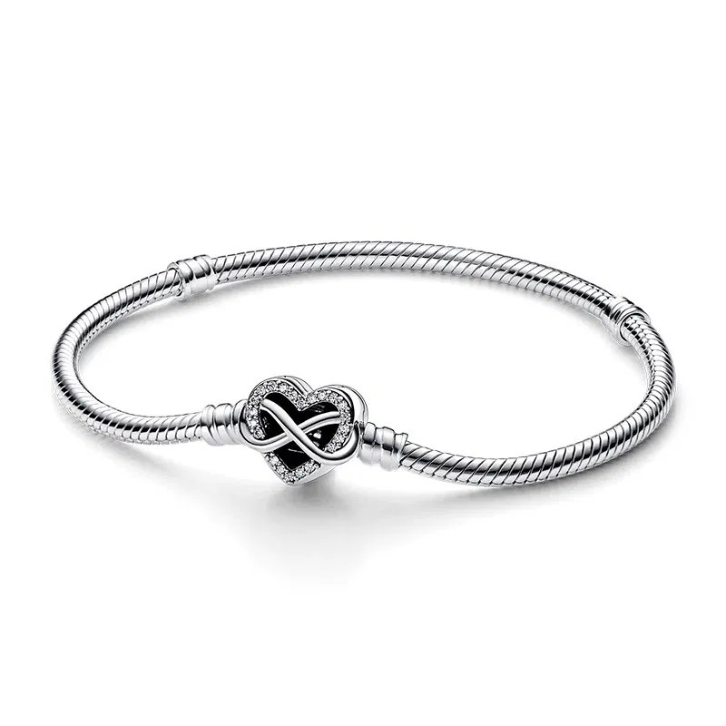 Gem Color: Dark Khaki, Length: 18cm - 925 Silver Heart Snake Chain Bracelet For Women Infinite Knot Butterfly Infinity Clasp Femme Bracelet Bangles Jewelry Gift