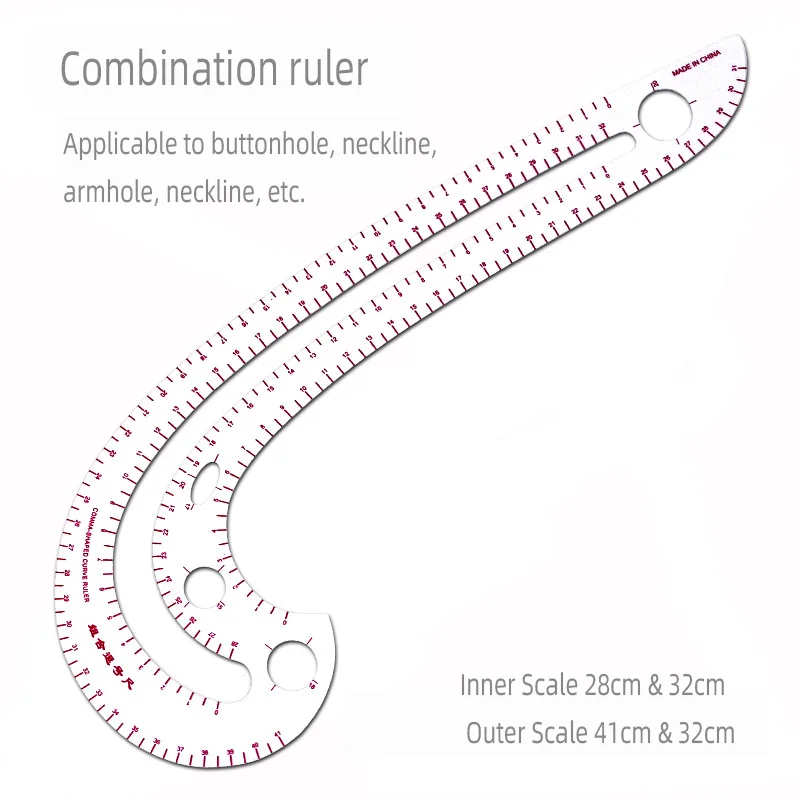 Color: Mixed Color - Empire sewing ruler and French curve, used for pattern making drafting, transparent plastic fashion designer ruler pieces assemb