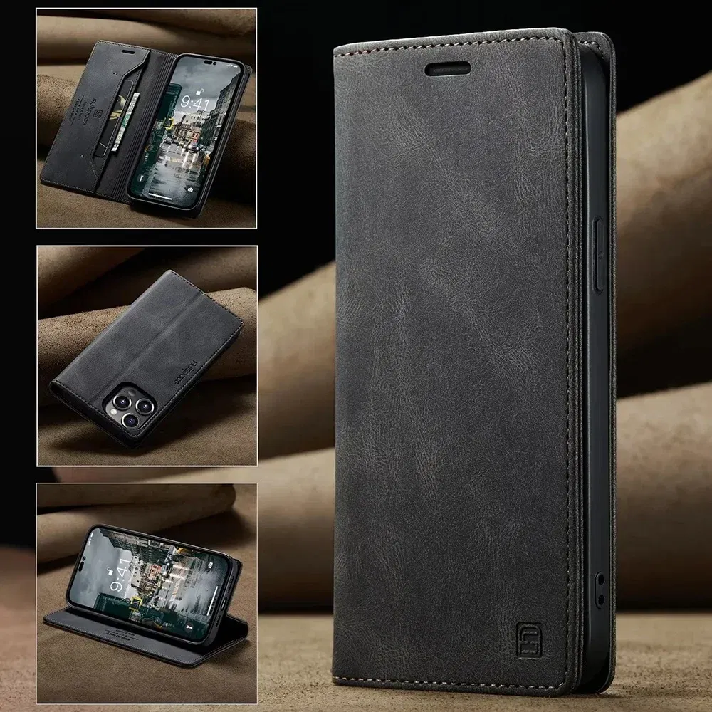 Color: black, Material: CANVAS - Leather Cases for IPhone 16 15 14 13 12 11 Pro Max XR XS Max 8 7 6s Plus SE 2022 2020 Wallet Folio Flip Cover Rfid Blocking