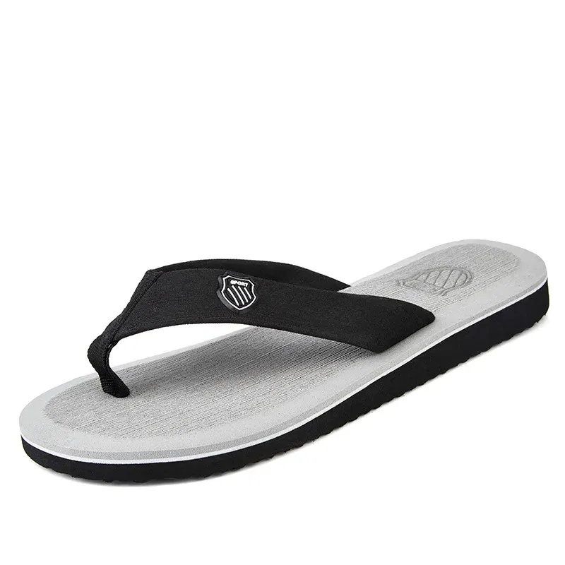 Color: GRAY, Shoe Size: 40 - 2024 New Shoes Men Summer Men Flip Flops High Quality Beach Sandals Anti-slip Zapatos Hombre Casual Shoes Man Slippers