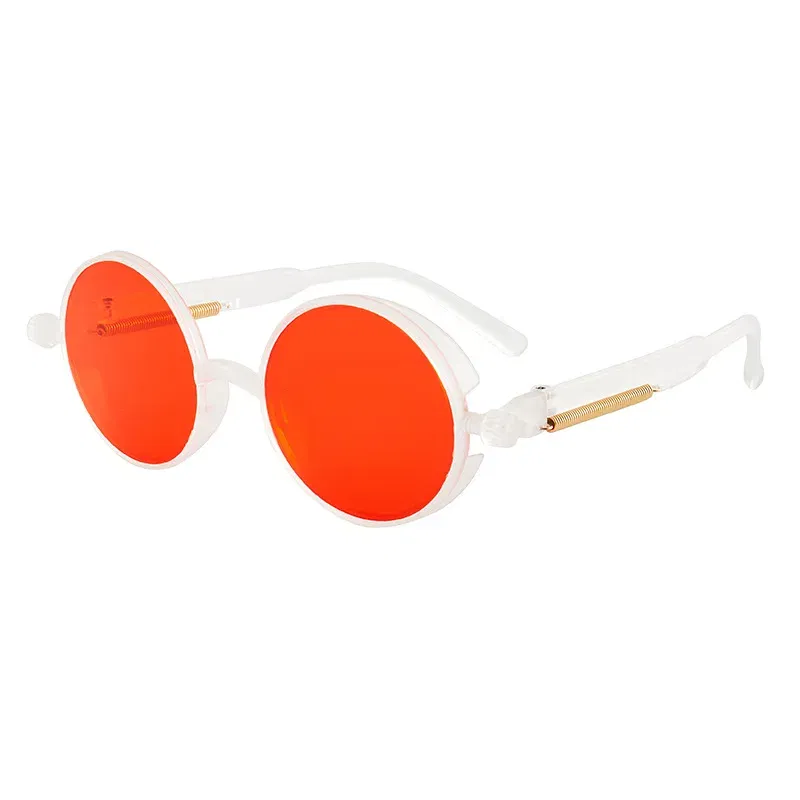 Lenses Color: black - Classic Gothic Steampunk Sunglasses Luxury Brand Designer High Quality Men and Women Retro Round Pc Frame Sunglasses