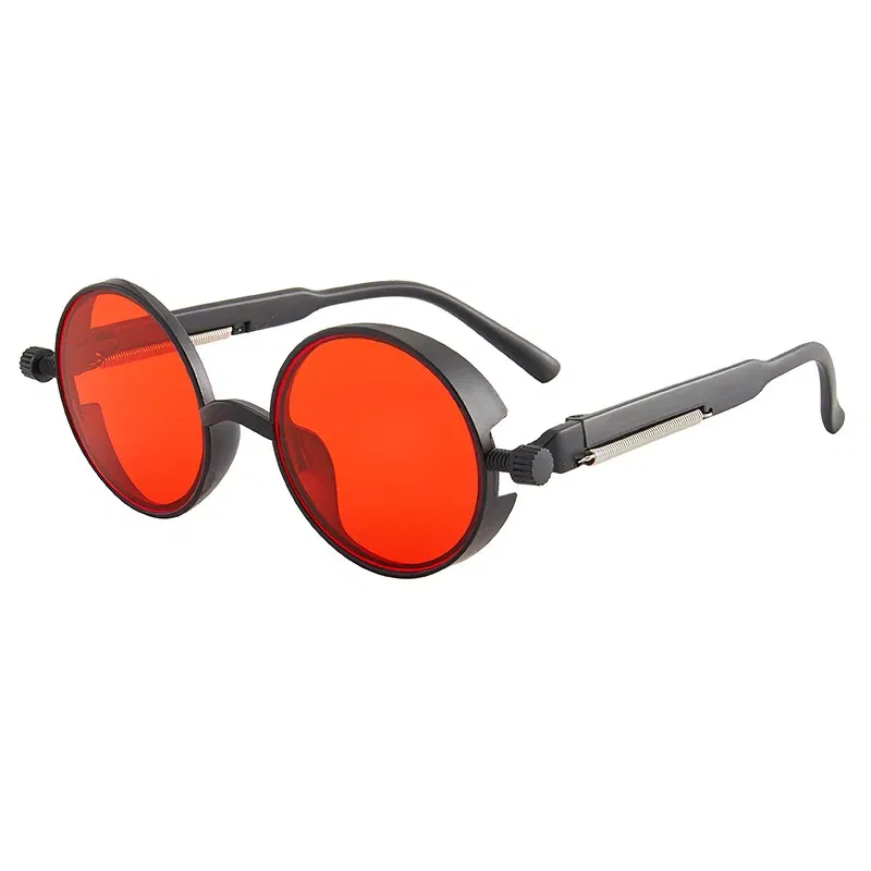 Lenses Color: black - Classic Gothic Steampunk Sunglasses Luxury Brand Designer High Quality Men and Women Retro Round Pc Frame Sunglasses