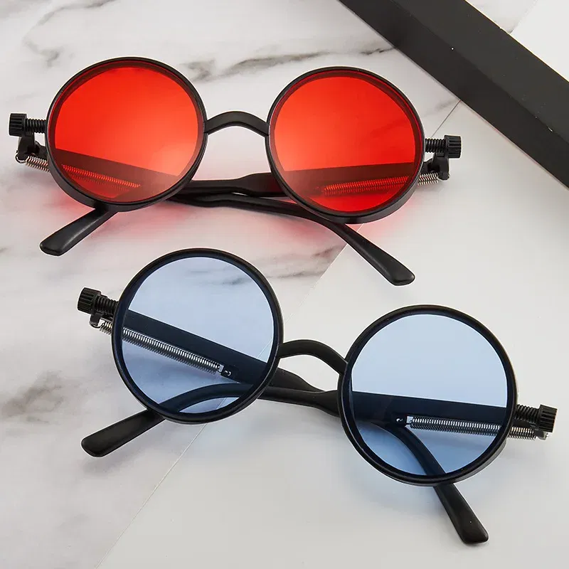 Lenses Color: black - Classic Gothic Steampunk Sunglasses Luxury Brand Designer High Quality Men and Women Retro Round Pc Frame Sunglasses
