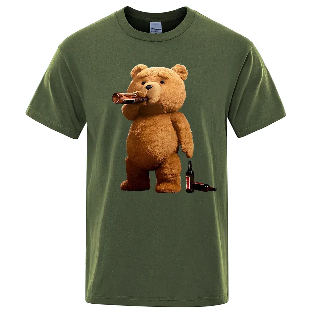 Color: Red, Size: XXL - Lovely Ted Bear Drink Beer Poster Funny Printed T-Shirt Men Fashion Casual Short Sleeves Loose Oversize Tee Street Hip Hop Tops