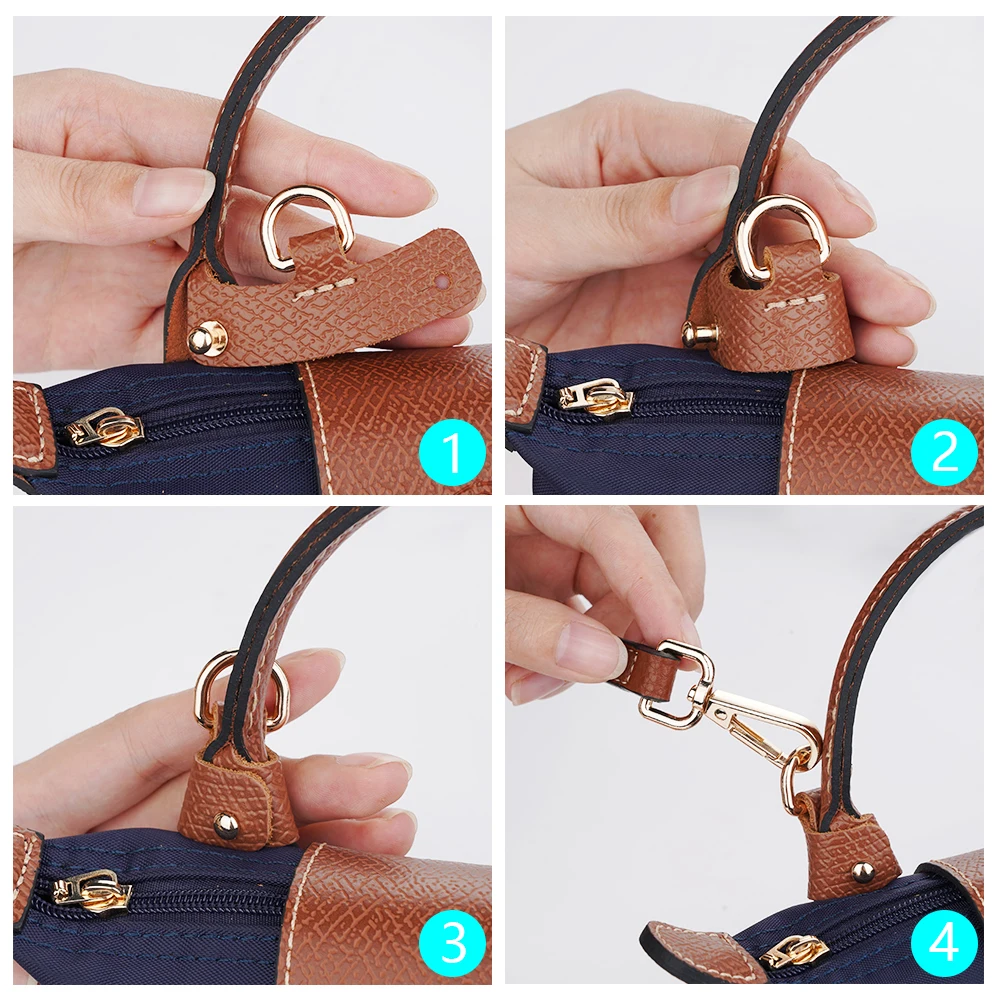 Color: WHITE - 1 Set Bag Strap For Longchamp Mini Punch-free Genuine Leather Shoulder Strap Set Transformation Crossbody Strap Bag Accessories