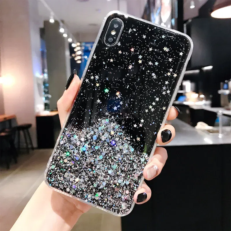 Color: black, Compatible-Phone Models: For iPhone XR - 16 Pro Max, Epoxy Resin Case, iPhone 15 Case with Sequins, Epoxy Case, iPhone 14 Case, Glitter Girls Designs, 13 Pro Max, 15Pro