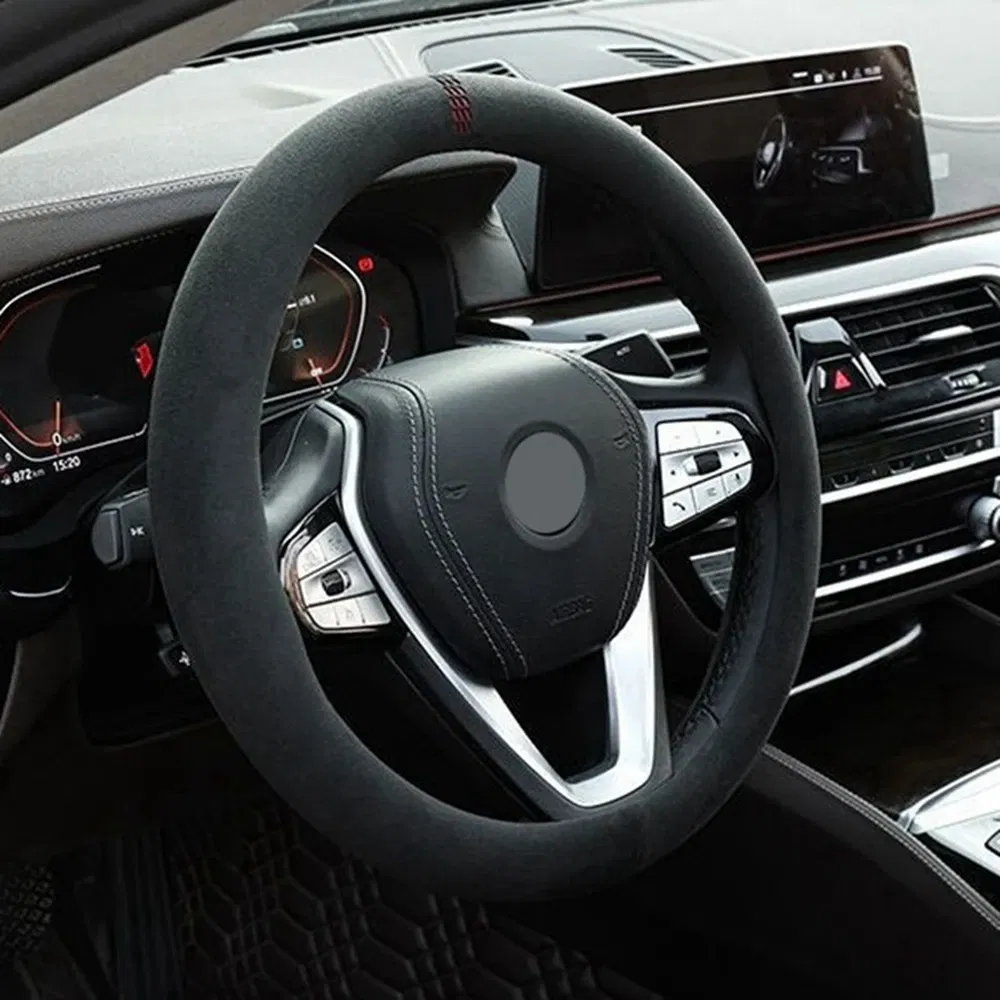 Color Name: SKY BLUE - 38cm Suede Leather Car Steering Wheel Cover Wear-Resistant For BMW E90 F01 F06 F10 F15 F16 F20 F21 F25 F26 F30 F32 F82 M3 G20 X5