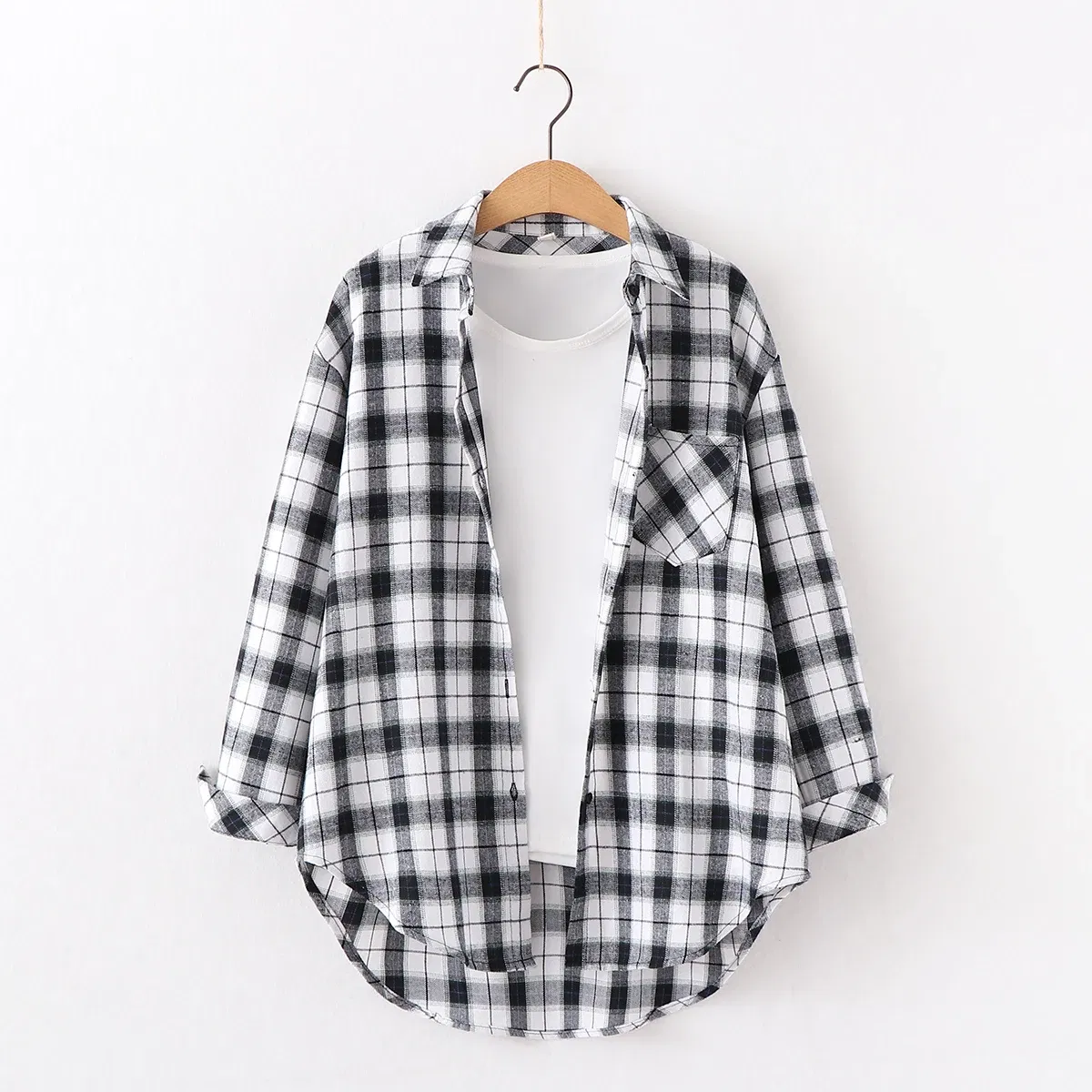 Color: Gold, Size: XL - Fresh Flannel Plaid Shirt Women 2025 New Female Blouses and Tops Cotton Loose Long Sleeve Casual Shirts Fine Women's Clothes