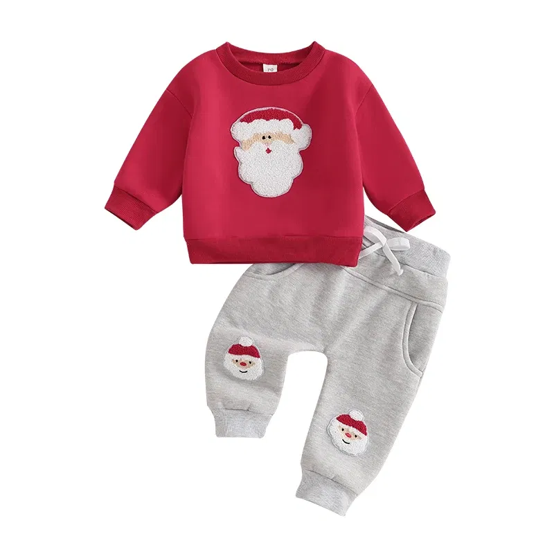 Color: Red, Kid Size: 12M, Ships From: CHINA - 2024-09-12 Lioraitiin Toddler Baby Boys Christmas Outfits Long Sleeve Santa Embroidery Sweatshirt and Pocket Pants Clothes Set