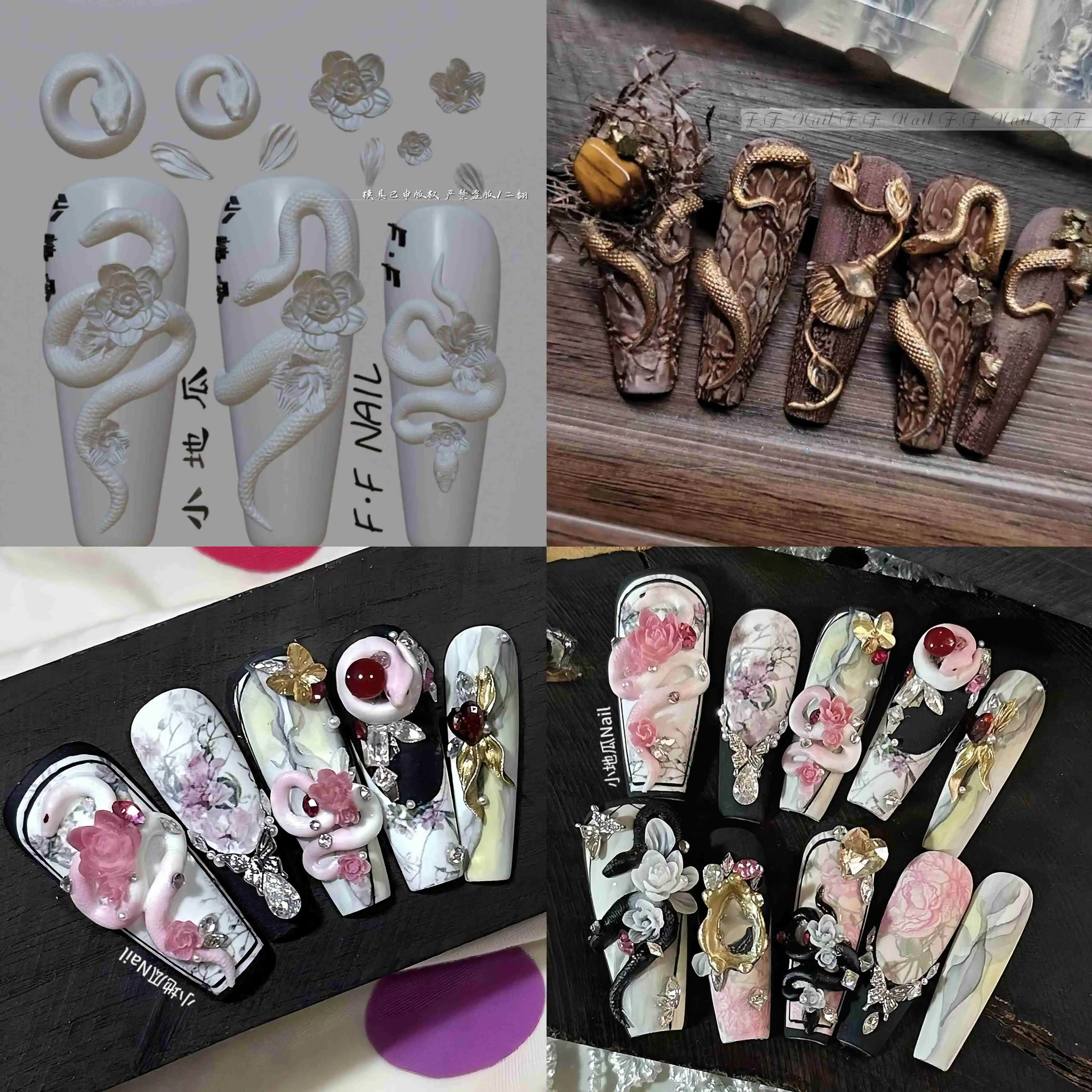Color: Ivory - 1pc  Snake Flamingo Jellyfish Dragon Dtream 3D Acrylic Mold  Nail Art DIY  Silicone  Nail Art Templates Nails Mold