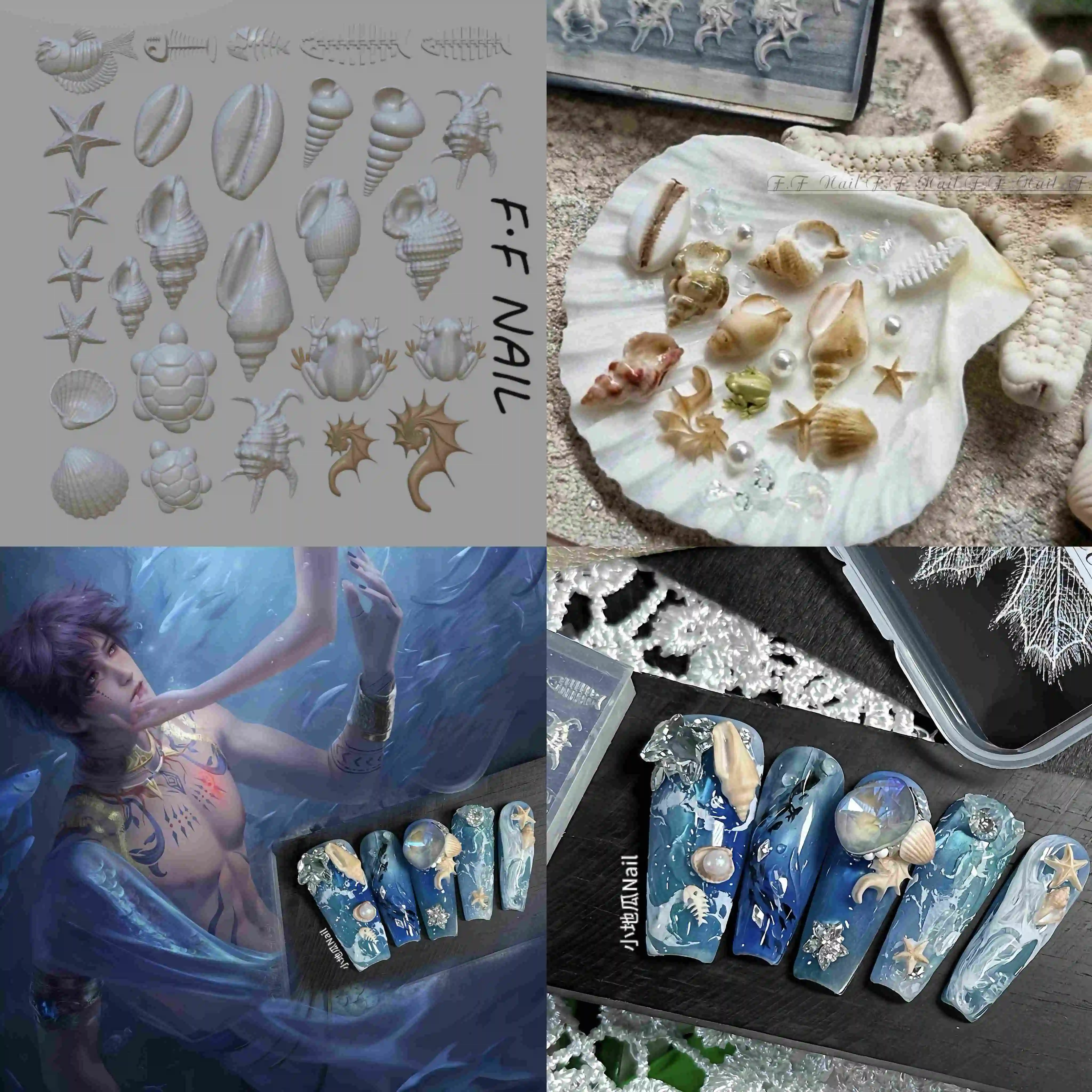 Color: Ivory - 1pc  Snake Flamingo Jellyfish Dragon Dtream 3D Acrylic Mold  Nail Art DIY  Silicone  Nail Art Templates Nails Mold