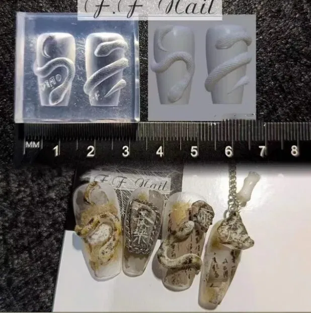 Color: Ivory - 1pc  Snake Flamingo Jellyfish Dragon Dtream 3D Acrylic Mold  Nail Art DIY  Silicone  Nail Art Templates Nails Mold