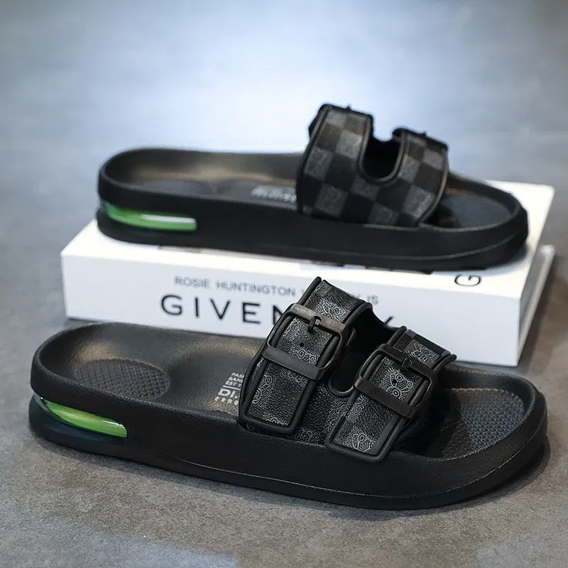 Fashion Slippers for Men 2025 Summer New Design Slides Luxury Leather Slipper Casual Beach Shoes with Air Cushion