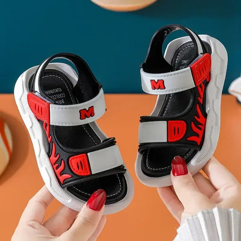 Color: Blue, Shoe Size: 1.5 - Baby Sandals Flame Pattern Boy Sandals Soft Sole Anti-slip Boys Girls Children Shoes