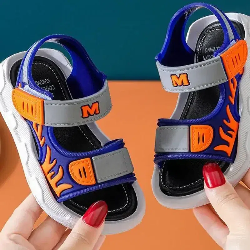 Color: Blue, Shoe Size: 1.5 - Baby Sandals Flame Pattern Boy Sandals Soft Sole Anti-slip Boys Girls Children Shoes