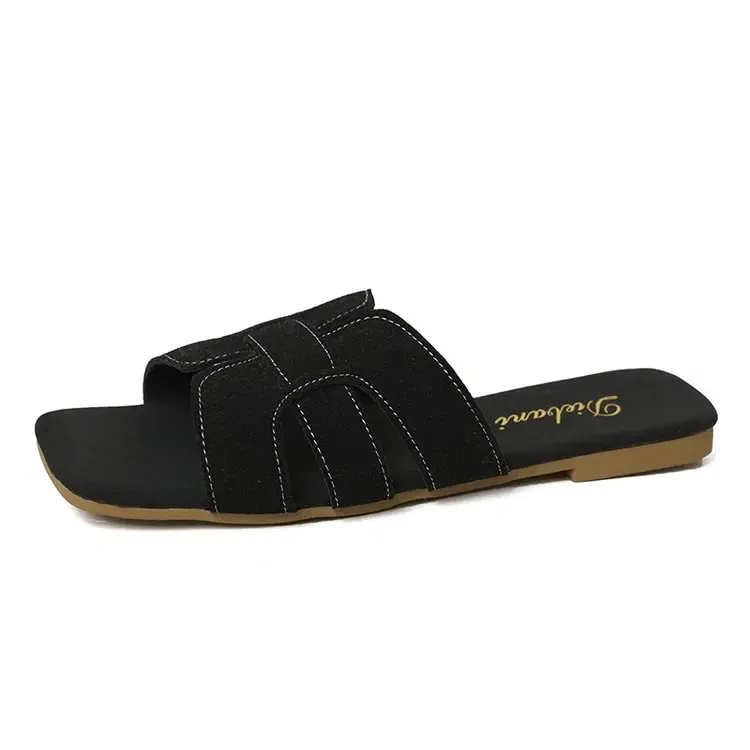 Color: black, Shoe Size: 38 - Summer New Women Slippers Flat Bottom Non-slip Outdoor Open Toe Beach Female Sandals Sexy Fashion Design Slides Woman Shoes