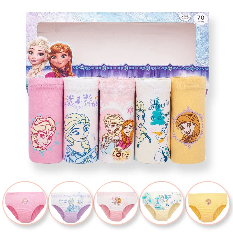 Color: Silver, Kid Size: 2T - 5 Pack Girls Cotton Briefs With Exquisite Box, Queen Elsa Kids Soft Girls Panties, Princess Cartoon Children's Underpants 2-14T