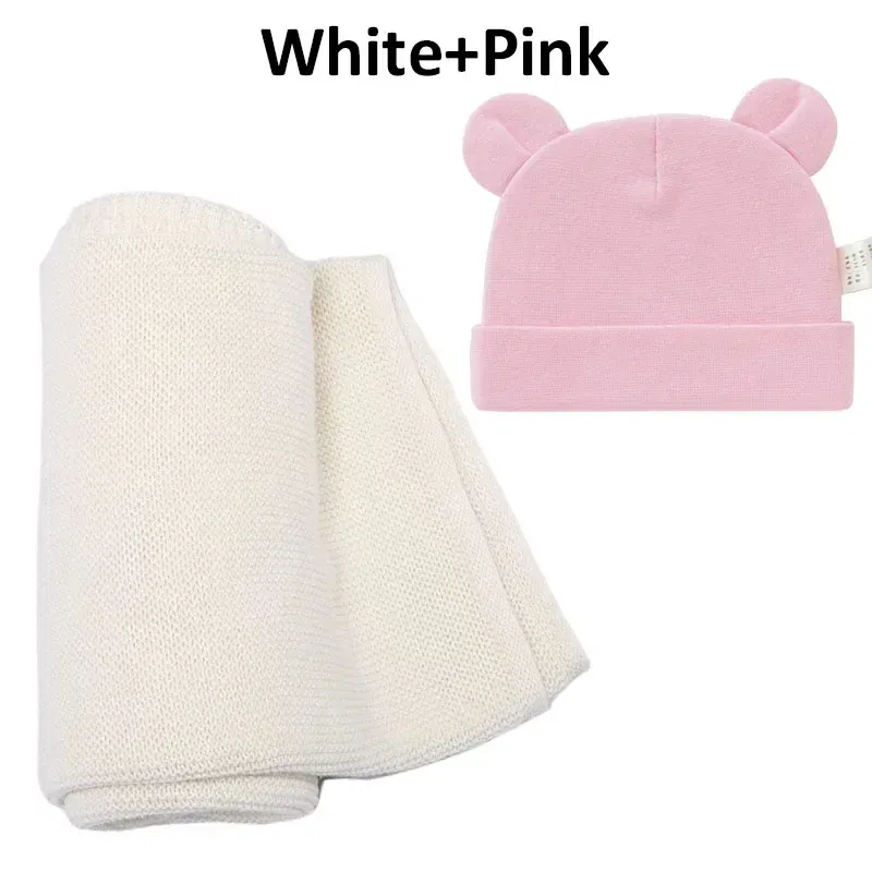 Color: Blue, Size: Option 2, Ships From: CN - Personalized Baby Name Newborn Cotton Beanie and Knitted Blanket Set Embroidered Name Covering and Cute Hat Gift Set
