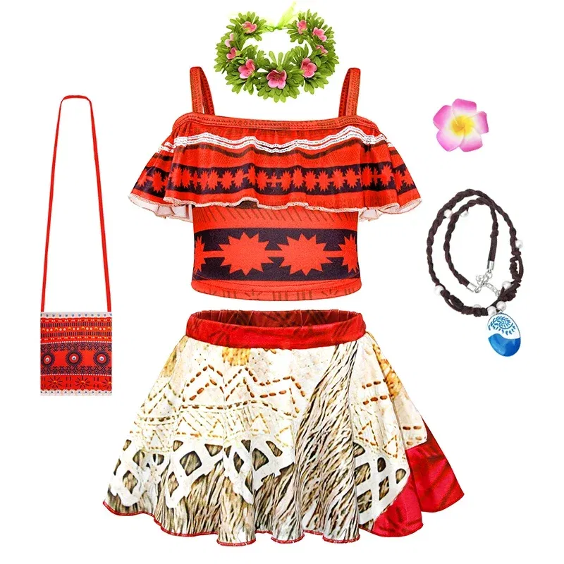 Color: green, Kid Size: 24M - Moana 2 Swimsuit Summer Holiday Beach Girls Two-piece Bikini Toddler Adventure Outfit Pool Party Vaiana Fancy Dress Up