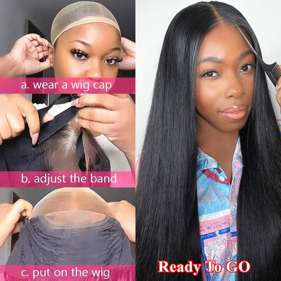 Hair Color: #1B, Density: 180%, Ships From: CHINA, Stretched Length: 38inches - Glueless Wear and Go Bone Straight Lace Front Wigs 4x4 5x5 Pre-Cut Lace Wig Human Hair Ready To Wear Lace Closure Wig For Women