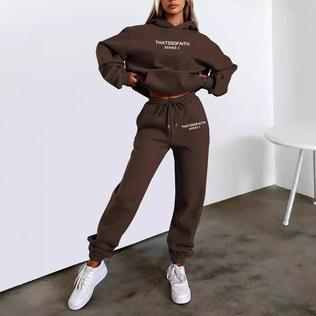 Color: Khaki, Size: XXL, Ships From: CHINA - 2025 Autumn Winter Women's Sets 2pcs Hoodies Pants Suit Sports Outfits  Letter Print Aesthetic Clothes Ladies Tracksuit