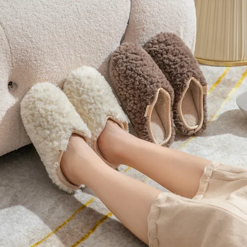 Color: Olivine, Shoe Size: 36-37, Ships From: CHINA - Gacimy Women's Winter Fuzzy Slippers Indoor Warm Soft Sole Fluffy Home Slides Plush Women Flat Shoes Couple Fur Cotton Slippers