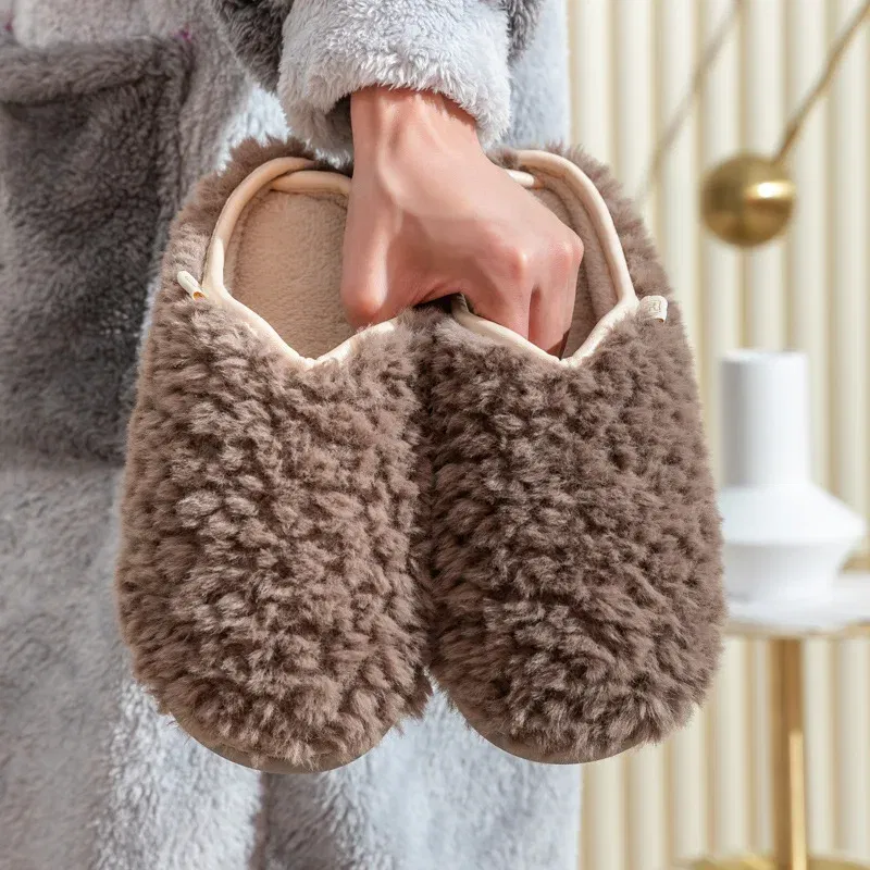 Color: Olivine, Shoe Size: 36-37, Ships From: CHINA - Gacimy Women's Winter Fuzzy Slippers Indoor Warm Soft Sole Fluffy Home Slides Plush Women Flat Shoes Couple Fur Cotton Slippers