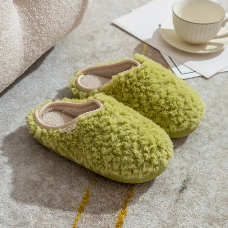 Color: Olivine, Shoe Size: 36-37, Ships From: CHINA - Gacimy Women's Winter Fuzzy Slippers Indoor Warm Soft Sole Fluffy Home Slides Plush Women Flat Shoes Couple Fur Cotton Slippers