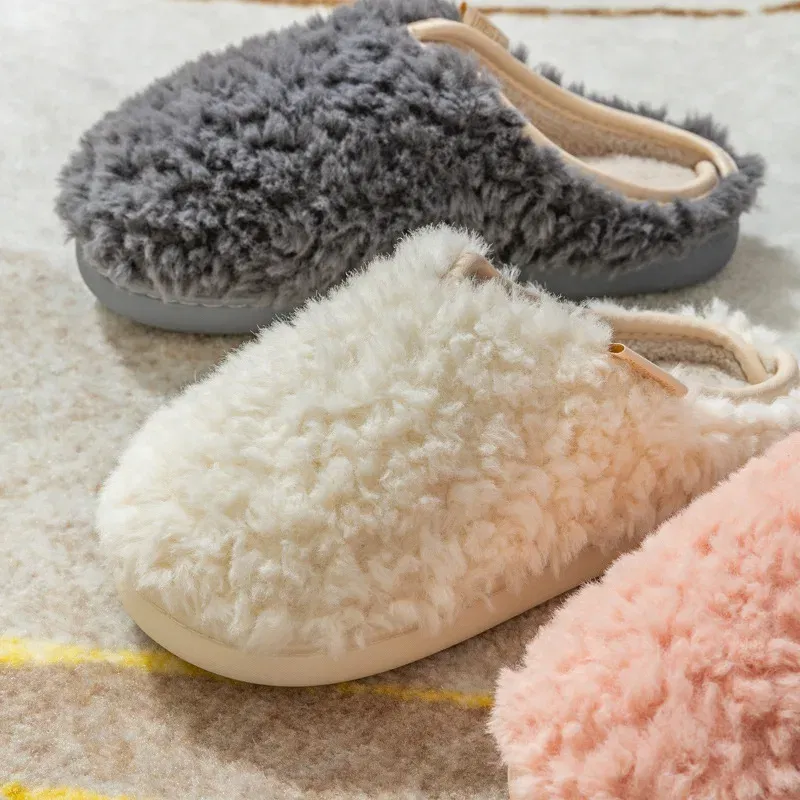 Color: Olivine, Shoe Size: 36-37, Ships From: CHINA - Gacimy Women's Winter Fuzzy Slippers Indoor Warm Soft Sole Fluffy Home Slides Plush Women Flat Shoes Couple Fur Cotton Slippers