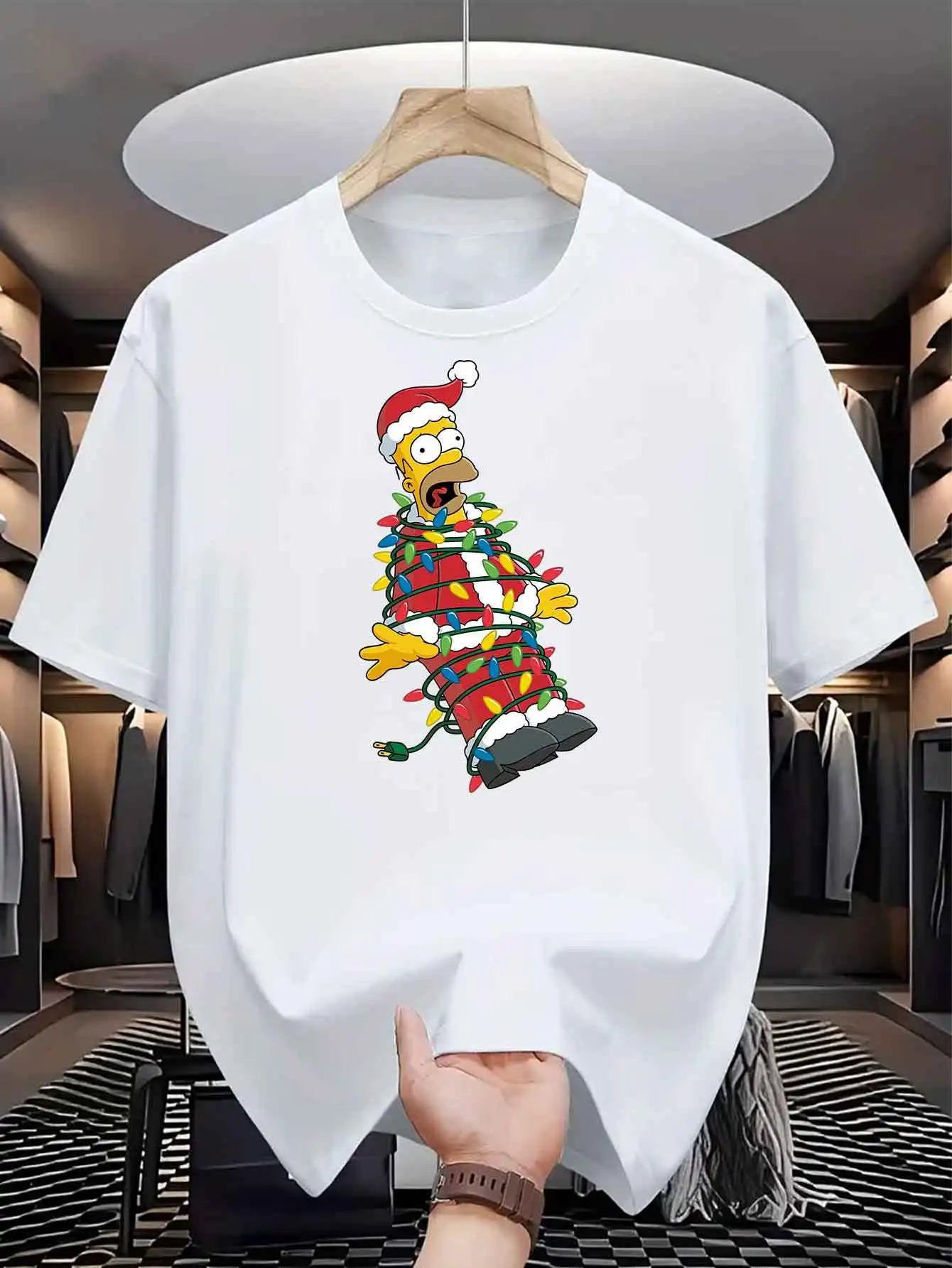 Size: XXXL, Color: Beige - Disney Homer Simpson & Bart'S Christmas Men T-Shirt Print Summer Cotton Women Tee Streetwear Casual Oversize Short Sleeve O-Neck